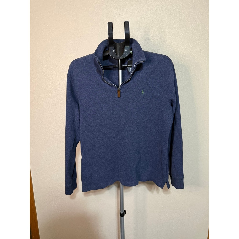 Polo Ralph Lauren Mens Quarter Zip Pullover Heather‎ Blue Green Pony Logo Size M